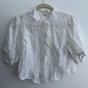 Doen White Sheer Blouse with Floral Embroidery